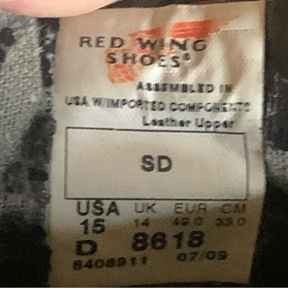 Red Wing 8618 SD Men's Soft Toe Electro-Static Dissipative Oil Resistant size 15 - Picture 8 of 14